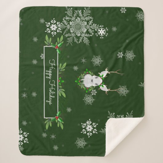 Green Reindeer Sherpa Blanket Sherpa Deken (Voorkant)