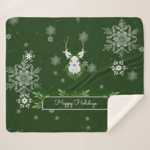 Green Reindeer Sherpa Blanket Sherpa Deken
