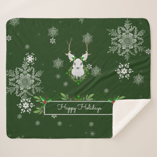 Green Reindeer Sherpa Blanket Sherpa Deken (Voorkant (horizontaal))