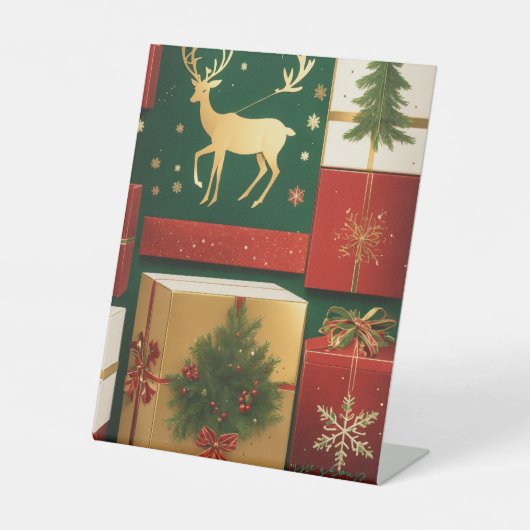 Green Reindeer Ugly Christmas Sweater Pattern –... Reclamebord Met Voetstuk (Voorkant)