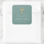 Green Religious Cross Boy First Communion Vierkante Sticker (Tas)
