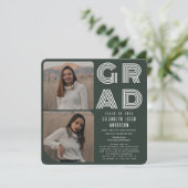 Green Reto Photo Graduation Party Uitnodiging (Staand voorkant)