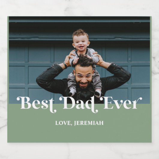 Green Retro Best Dad ever Custom Afbeelding Bier Etiket (Enkel label)