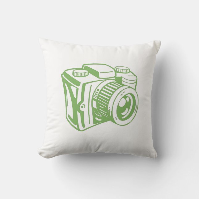 Green Retro Camera Pillow Kussen (Voorkant)