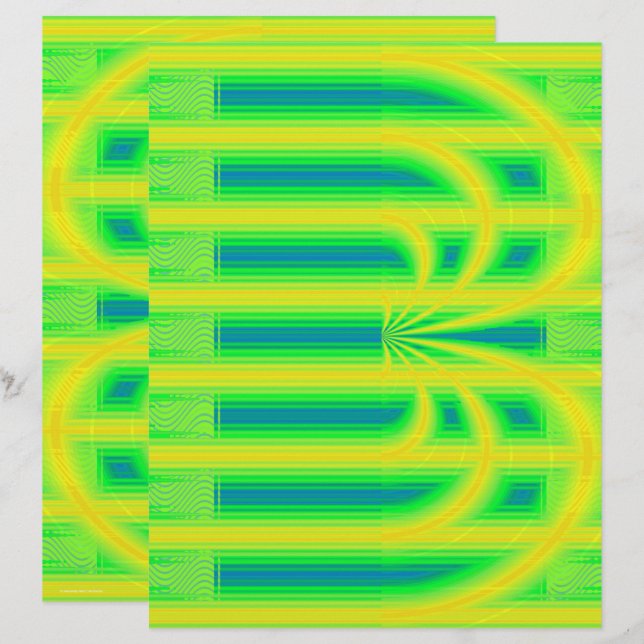 Green Retro Cathedral Scrapbook Paper 2-Sided Page (Voorkant / Achterkant)