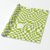 Green Retro Checkered Wave Warp Art Cadeaupapier (Uitgerold)