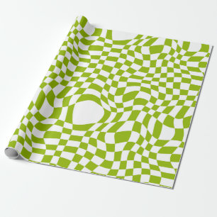 Green Retro Checkered Wave Warp Art Cadeaupapier