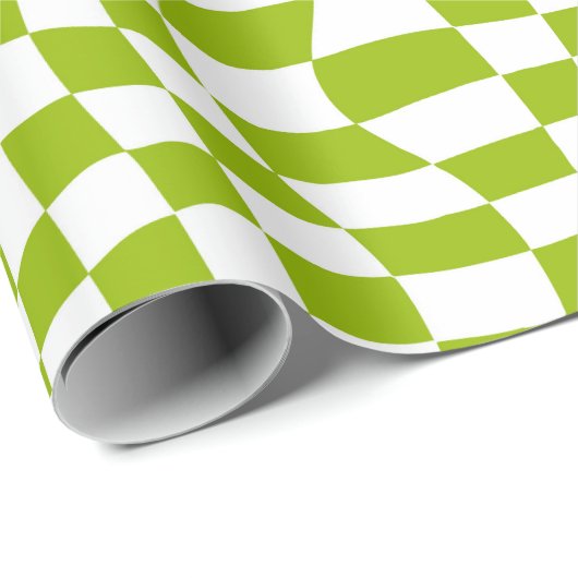 Green Retro Checkered Wave Warp Art Cadeaupapier (Rol Hoek)