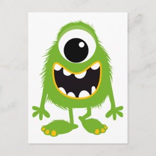 Green Retro Cute Monster Briefkaart