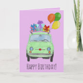 Green Retro Fiat 500 Birthday Kaart (Voorkant)