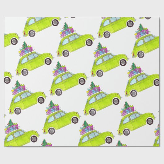 Green Retro Fiat 500 kerstcadeautjes Waterverf Cadeaupapier (Vlak)