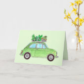 Green Retro Fiat 500 Topolino Kaart (Gele Bloem)