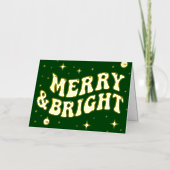 Green Retro Groovy Merry & Bright Christmas Folie Feestdagenkaart (Voorkant)