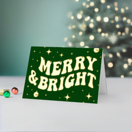 Green Retro Groovy Merry & Bright Christmas Folie Feestdagenkaart