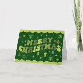 Green Retro Groovy Merry Christmas Feestdagen Kaart (Voorkant)