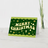 Green Retro Groovy Merry Christmas Folie Feestdagenkaart (Voorkant)