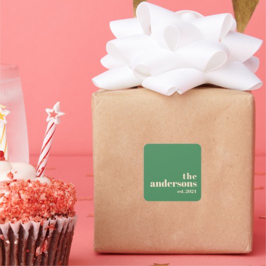 Green Retro moderne minimalist Vierkante Sticker (Feest)