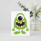 Green Retro Schattige Monster Briefkaart (Staand voorkant)