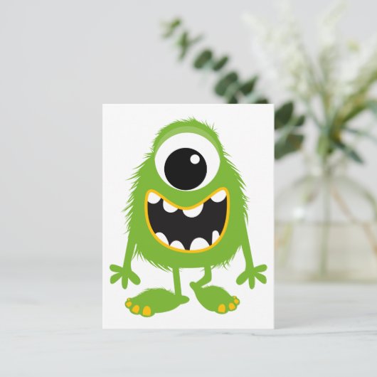 Green Retro Schattige Monster Briefkaart (Staand voorkant)