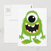 Green Retro Schattige Monster Briefkaart (Voorkant / Achterkant)