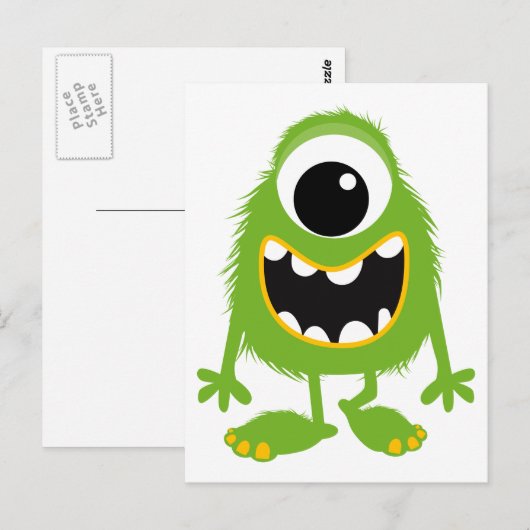Green Retro Schattige Monster Briefkaart (Voorkant / Achterkant)