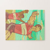 Green Retro Soccer Aesthetische Sport Illustratie Legpuzzel (Horizontaal)