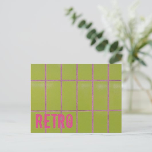 Green Retro Tile 80s 70s 60s achtergrond Feestdagenkaart (Staand voorkant)