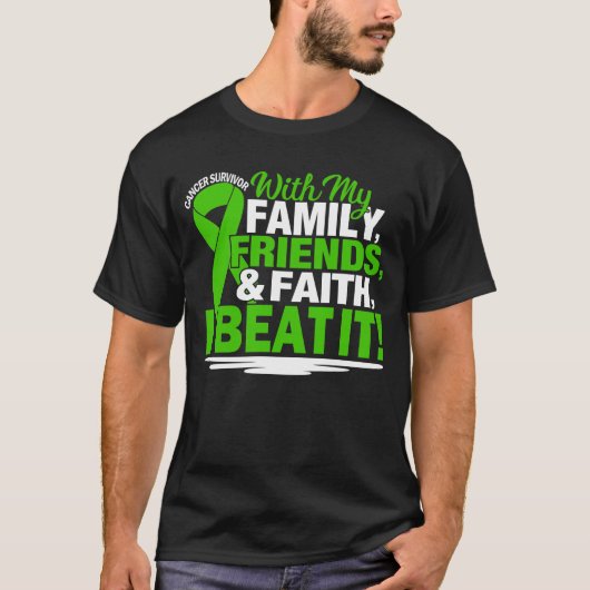 Green Ribbon Cancer Survivor Friends Family Faith T-shirt (Voorkant)