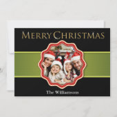 Green Ribbon Colorful Kerstmis Foto Feestdagenkaart (Voorkant)