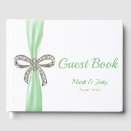 Green Ribbon Diamond Bow Wedding Guestbook Gastenboek