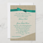 Green Ribbon en Burlap Wedding Kaart (Voorkant)