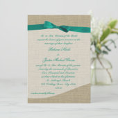 Green Ribbon en Burlap Wedding Kaart (Staand voorkant)