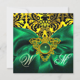 GREEN RIBBON GOLD CELTIC HEART DAMASK MONOGRAM KAART