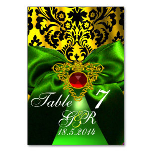 GREEN RIBBON GOLD CELTIC HEART DAMASK MONOGRAM KAART