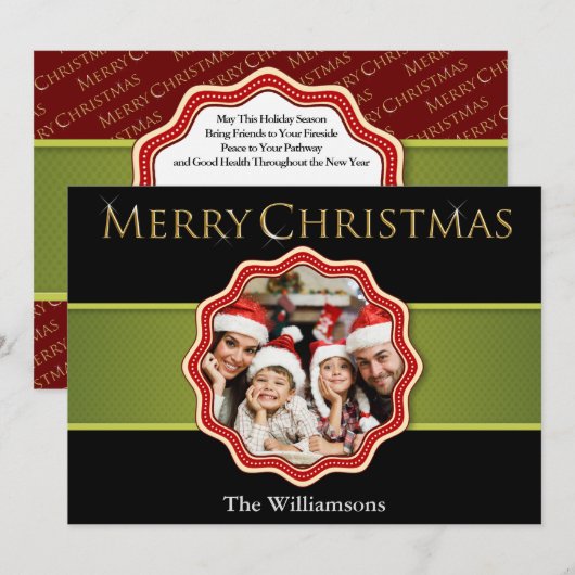 Green Ribbon-kerstmis foto Feestdagenkaart (Voorkant / Achterkant)