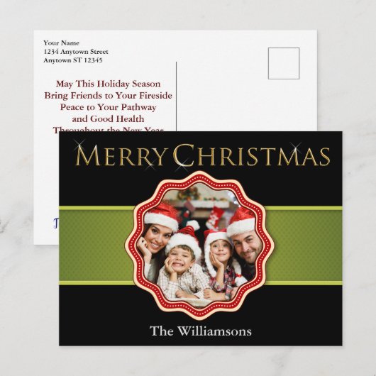 Green Ribbon Kerstmis Foto Holiday Briefkaart (Voorkant / Achterkant)