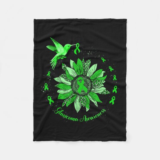 Green Ribbon Leopard Sunflower Glaucoma Bewustheid Fleece Deken (Voorkant)