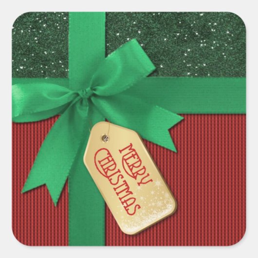 Green Ribbon Merry kerstcadeau Vierkante Sticker (Voorkant)