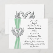 Green Ribbon Silver Swan Bachelorette Party Invite Kaart (Voorkant / Achterkant)