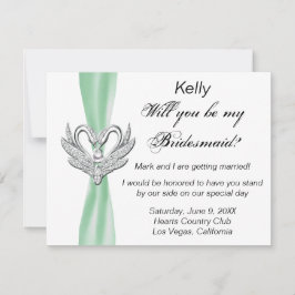 Green Ribbon Silver Swans Bridesmaid Kaart