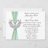 Green Ribbon Silver Swans Invitation Kaart (Voorkant)