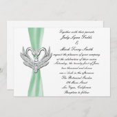 Green Ribbon Silver Swans Invitation Kaart (Voorkant / Achterkant)