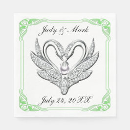 Green Ribbon Silver Swans Paper Napkins Servet