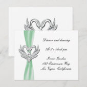 Green Ribbon Silver Swans Reception Kaart (Voorkant / Achterkant)