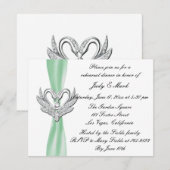 Green Ribbon Silver Swans Rehearsal Dinner Invite Kaart (Voorkant / Achterkant)