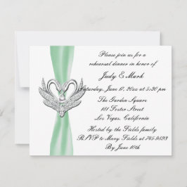 Green Ribbon Silver Swans Rehearsal Dinner Invite Kaart