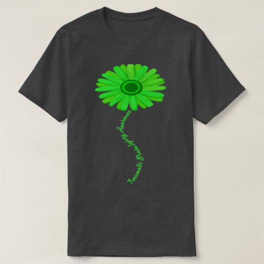 Green Ribbon Sunflower Traumatic Brain Injury Awar T-shirt (Design voorkant)