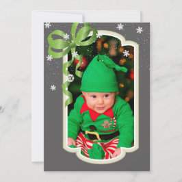 Green Ribbon, Two Sided Foto Kerstmis Kaart