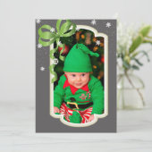 Green Ribbon, Two Sided Foto Kerstmis Kaart (Staand voorkant)