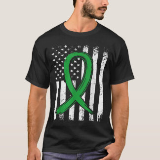 Green Ribbon US Flag Geestelijke Gezondheid Bewust T-shirt
